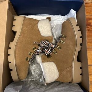 Tan Suede Ankle Boots with Shearling Lining (6.5 Wide)